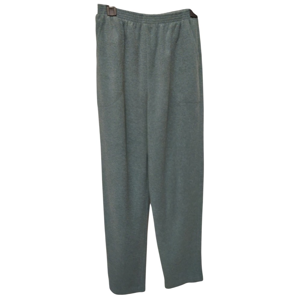 Teddi Fleece‎ Pants Green Pull On Womens Size Medium Elastic Waist Made In USA